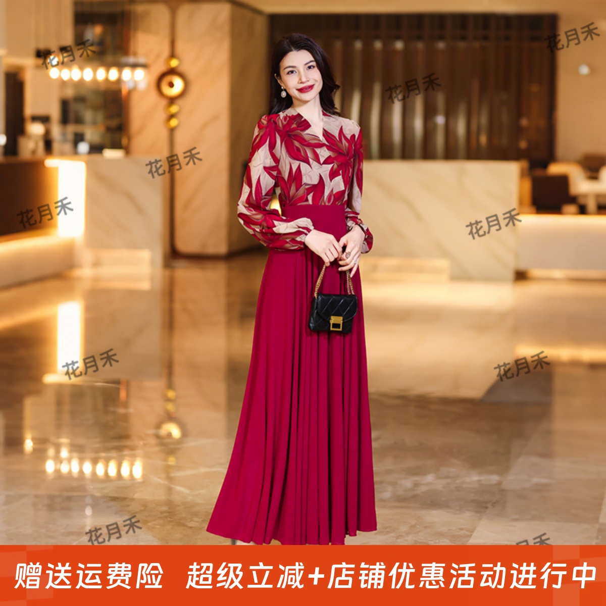 印花连衣裙收腰显瘦长裙妈妈款