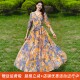 2025年春秋冬V领印花连衣裙收腰显瘦长裙妈妈款 短款 小个子沙滩裙