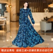 沙滩裙2025春秋冬气质大摆连衣裙妈妈款 小个子旅游度假长裙雪纺裙