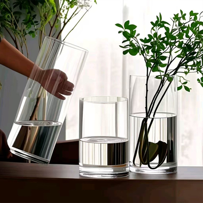 玻璃花瓶透明直筒客厅插