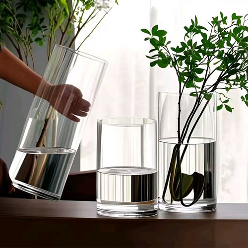 玻璃花瓶透明直筒客厅插