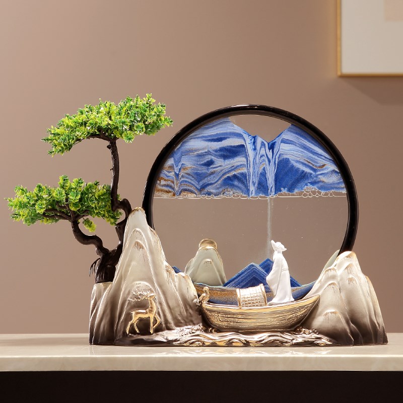 新中式国风文创发财树流沙画摆件玄关书房办公室装饰品教师节礼物