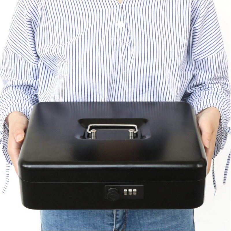 密码锁家用带锁收纳铁盒储蓄盒收纳盒儿童存钱箱 S收银箱 金属钱