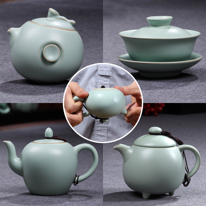 茗盛堂 开e片汝窑茶壶陶瓷 手工细纹天青汝瓷小西施壶泡茶功夫茶