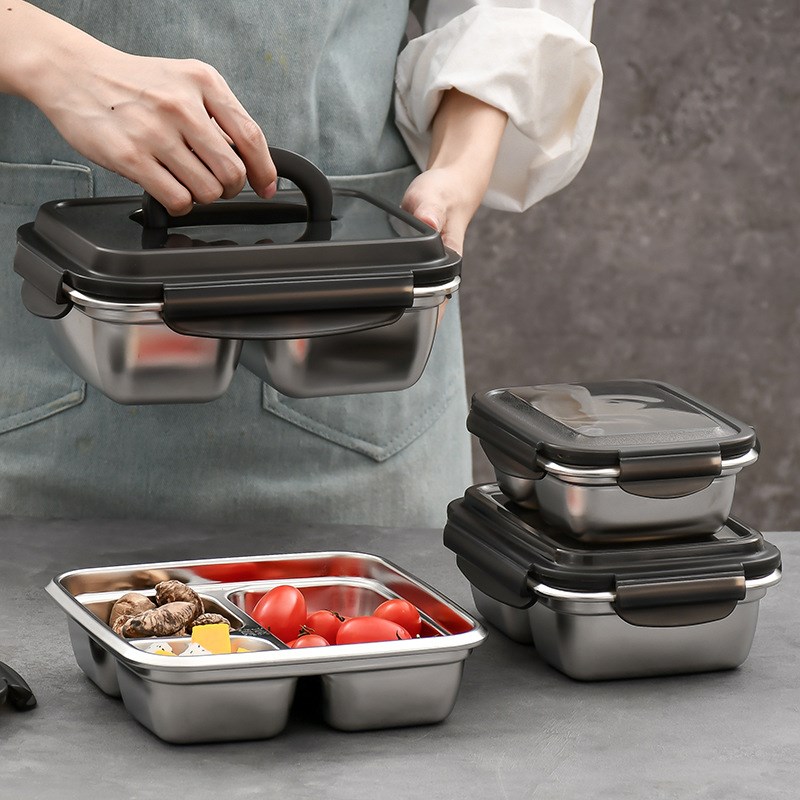 个人专用饭堂碗304不锈钢保温饭盒F上班族单人带盖分隔型学生分格
