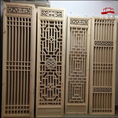 东阳木雕仿古门窗中式花格玄关栅隔断镂空背景墙实木.隔断推拉门