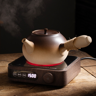 复古电陶炉煮茶壶陶瓷烧水壶粗陶侧把养生壶家用客厅明.火围炉碳