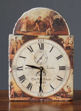 美式欧美复古做旧怀旧图案座钟x 石膏样式座钟静音钟 桌面时钟摆