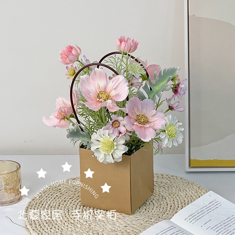 花篮手提花艺摆件客厅卧室ins风插花假花仿真花摆设W装饰北夏家居