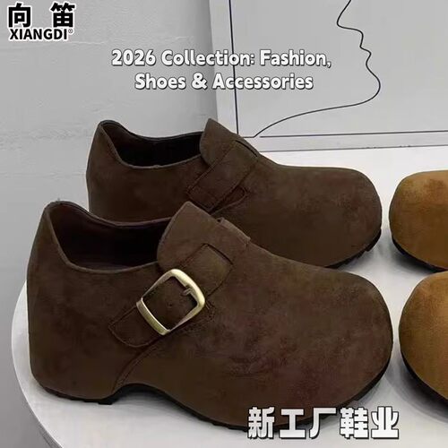 6cm增高粗跟小个子女鞋真皮全包博肯鞋2026新款秋季玛丽珍鞋FF35
