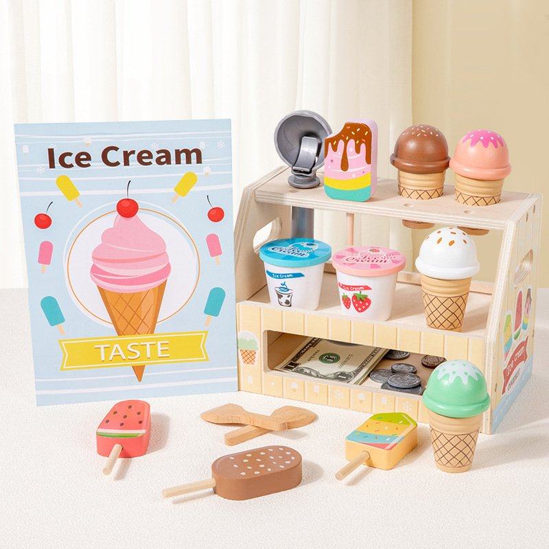 儿童木质仿真过家家雪糕冰淇淋售卖商店小卖部收银台角色扮演CE61,玩具/童车/益智/积木/模型,过家家玩具,淘宝优惠券,粉丝福利购,淘宝优惠卷
