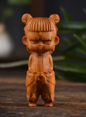 崖柏童降世·逍遥版手办哪吒实木雕刻国漫人物汽车摆件精雕工H01