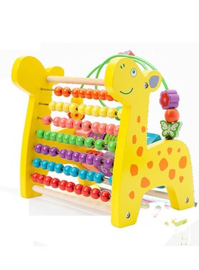 木制儿童早教益智力玩具小鹿串珠多功能黄色绕珠款计算架CE49