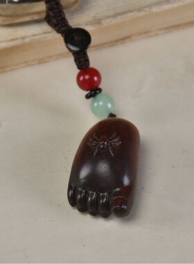 檀木绿檀知足常紫檀小脚丫手把件实木工艺品车挂饰蜘足手机挂H97