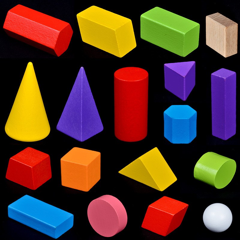 原木色几何方块积木模型手工正方体立方体木块数学教具小木头ce25