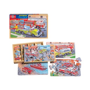 24片木盒四合一拼图1.45儿童益智木质交通恐龙拼图玩具礼物CE16