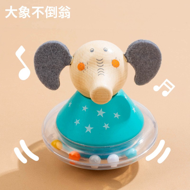 跨境木制卡通可爱动物大号不倒翁木质摇铃床铃宝宝婴幼儿益智ce51