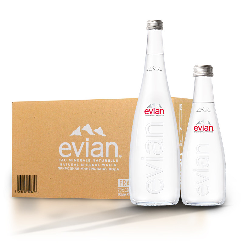 evian依云矿泉水玻璃瓶750/500/330ml*20瓶高端天然弱碱性饮用水