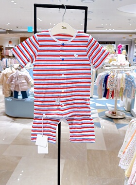 ETTOI小飞马韩国代购26夏季宝宝红色条纹纯棉内衣套装舒适家居服