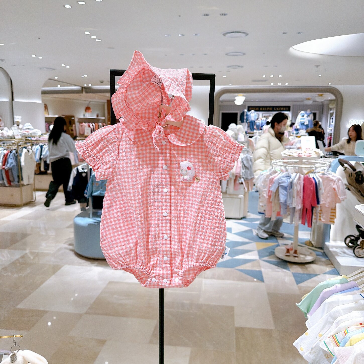 ETTOI小飞马韩国代购童装26夏季婴儿女宝翻领格子包屁连体衣+帽