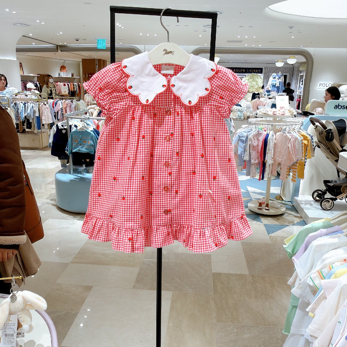 ETTOI小飞马韩国童装代购26夏季女宝花瓣领格子纯棉衬衫连衣裙