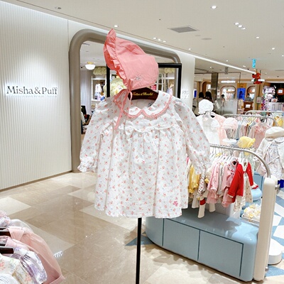 chocolat巧克力韩国代购26春季女宝娃娃领小花朵裙式连体衣+帽