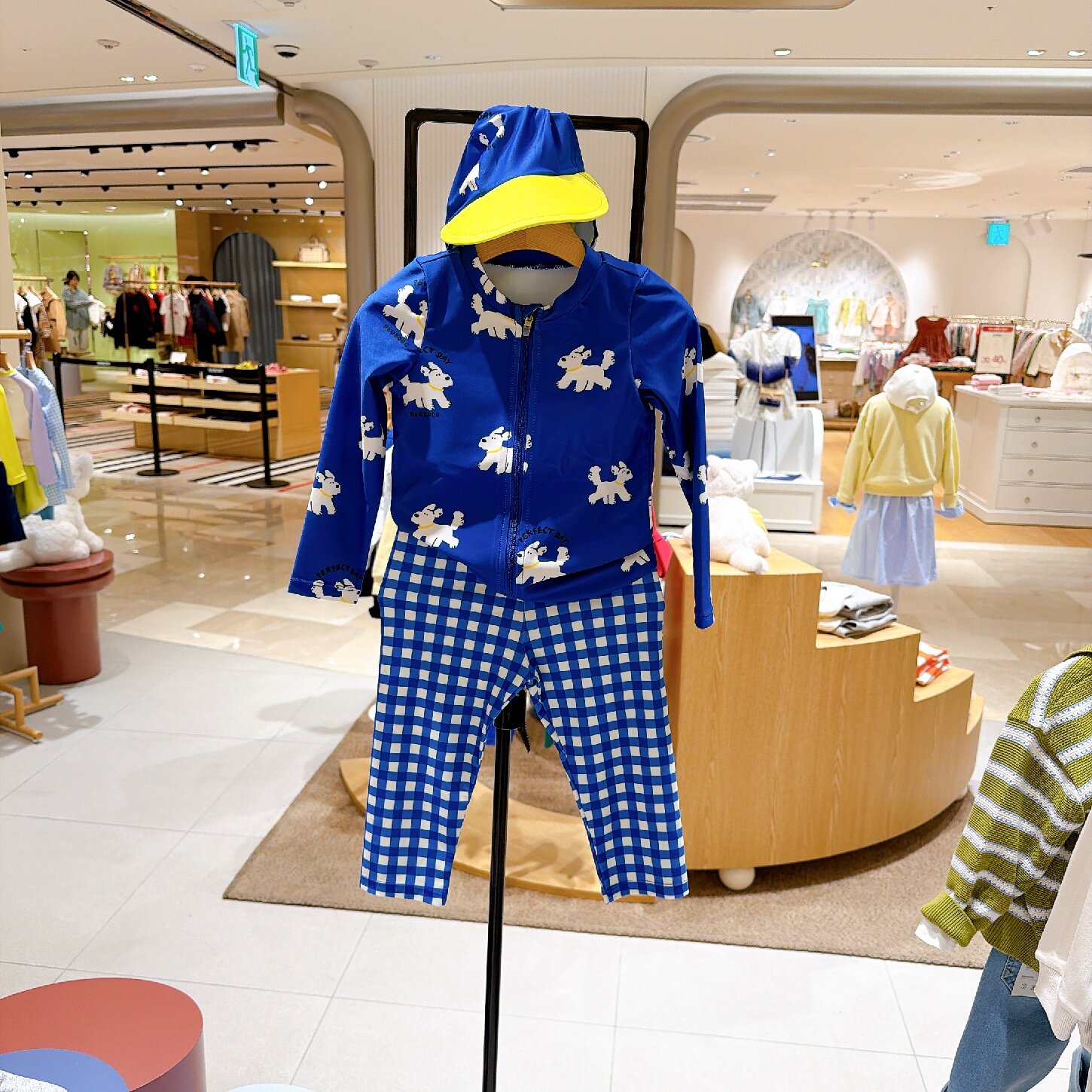 防UV~BLUEDOG大蓝狗韩国代购26夏季男童沙滩防晒泳衣泳裤泳帽套装