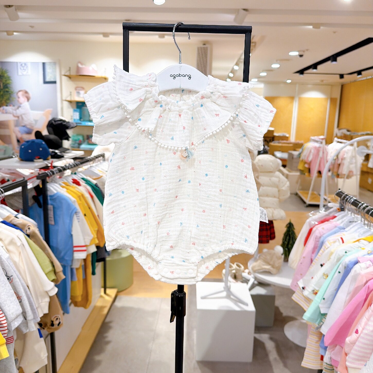 agabang阿卡邦韩国代购26夏季女宝荷叶领纱布棉包屁衣婴儿连体衣