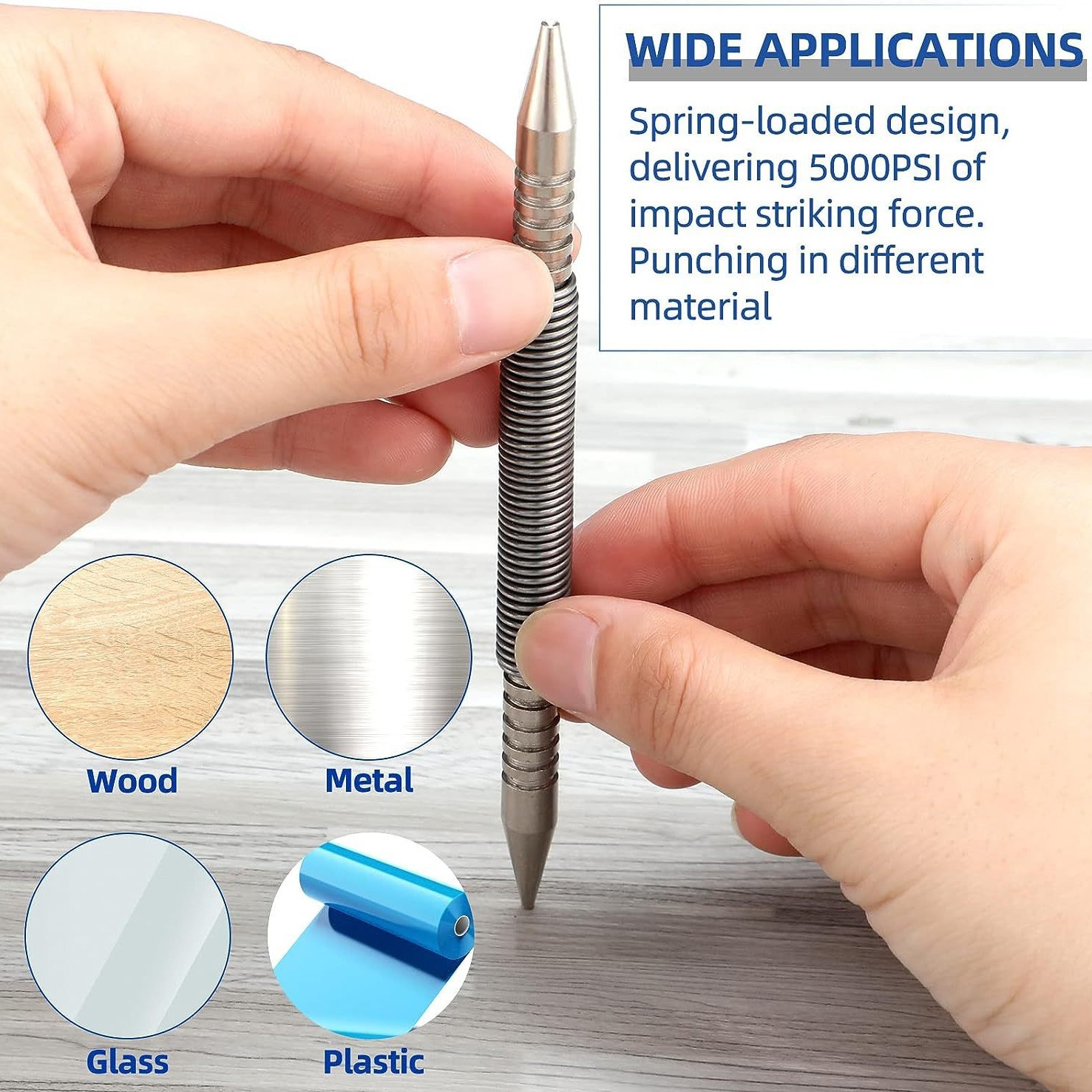 德国进口弹簧双头钉子冲套装孔打孔弹簧加载标记金属木工钻头门销