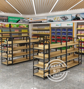 超市岛柜货架便利店商店双面多层挂钩架零食架母婴店展示架