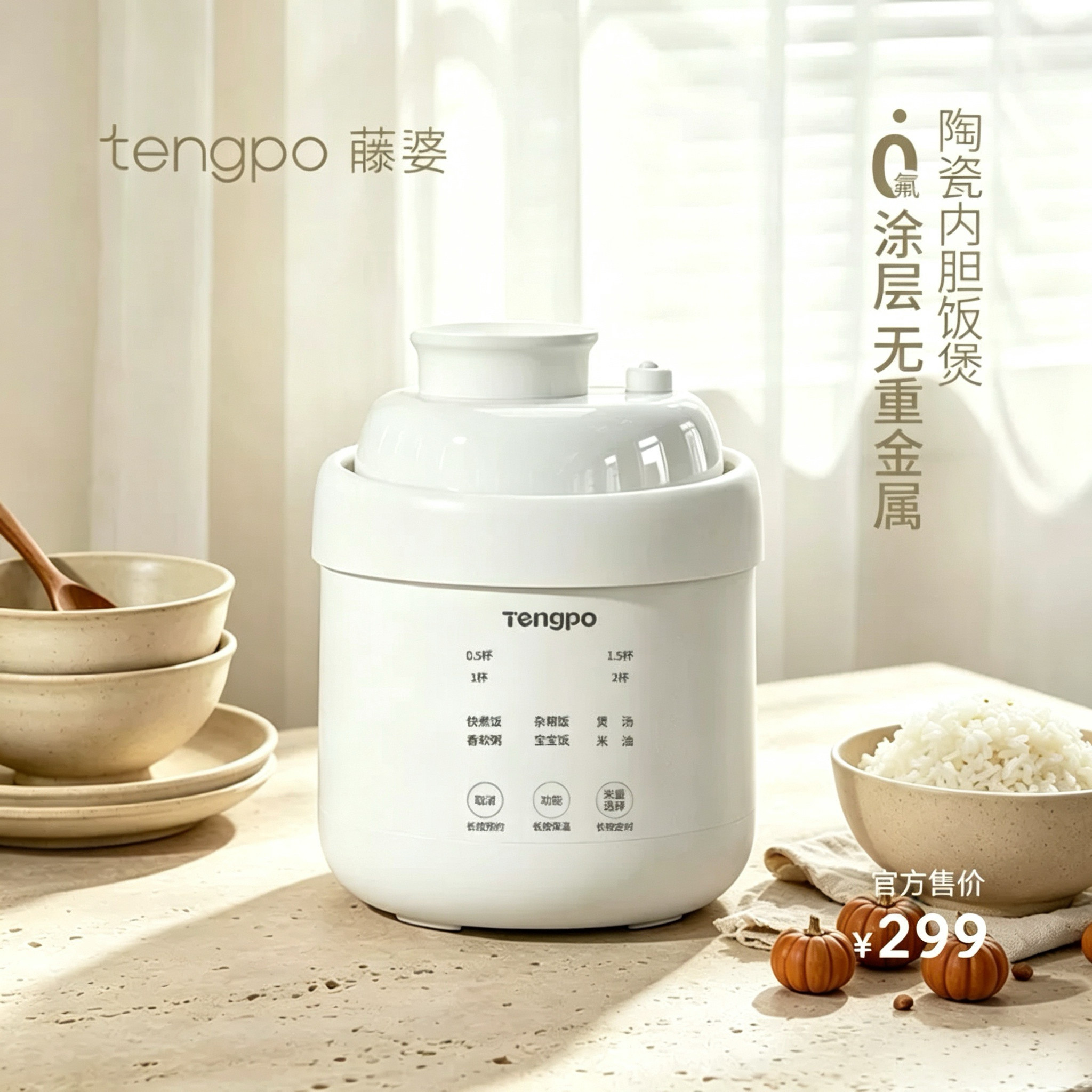 藤婆全陶瓷内胆电饭煲微压双盖无涂层小型迷你家用1到2人食电饭锅
