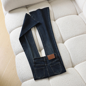 显瘦小个子喇叭裤 拉夏贝尔深蓝色微喇牛仔裤 女秋冬不掉色高腰修身