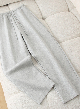 拉夏贝尔灰色卫裤弯刀牛仔裤女高腰显瘦宽松百搭垂感阔腿裤镰刀裤