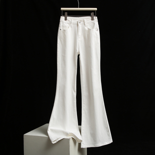 拉夏貝爾白色牛仔褲 夏季 高腰顯瘦微喇喇叭拖地長褲 子 女2025年新款