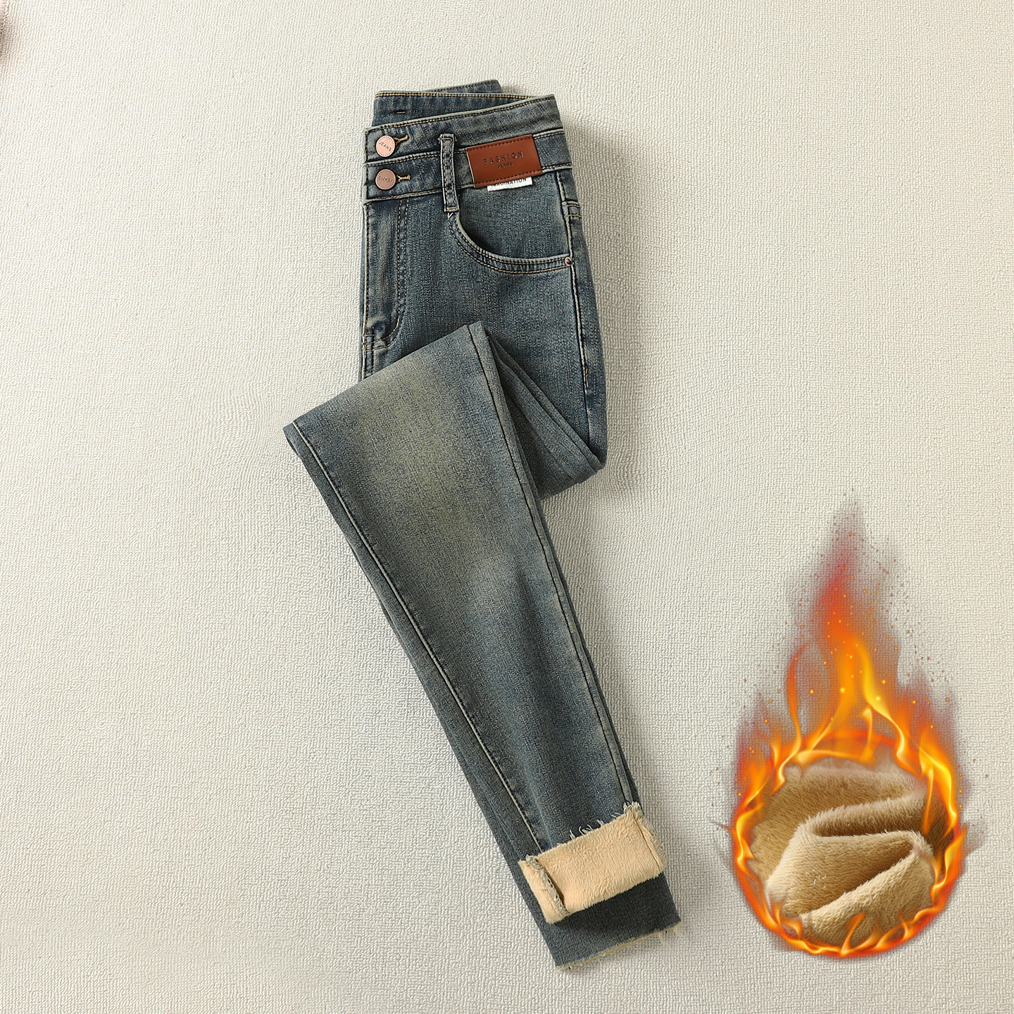 拉夏贝尔牛仔裤女2025秋冬加绒