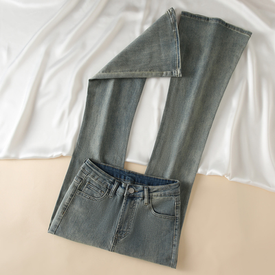 拉夏贝尔复古美式微喇牛仔裤女冬