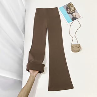 子 裸感紧身瑜伽裤 拉夏贝尔咖色高腰收腹翘臀喇叭裤 显瘦弹力打底裤