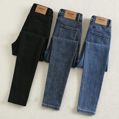 拉夏贝尔加绒高腰小脚牛仔裤女