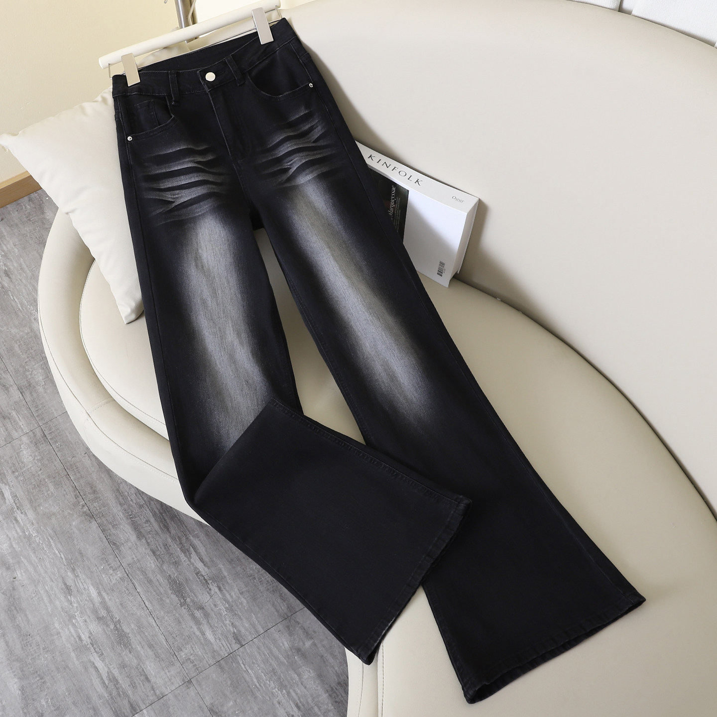 拉夏贝尔黑色不贴腿微喇叭牛仔裤子女2025秋季爆款高腰宽松马蹄裤,女装/女士精品,牛仔裤,淘宝优惠券,粉丝福利购,淘宝优惠卷