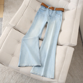 拉夏贝尔浅蓝色修身 高腰显瘦辣妹喇叭裤 微喇牛仔裤 女2025秋冬新款