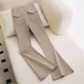 喇叭拖地裤 拉夏贝尔卡其色微喇牛仔裤 小个子修身 新款 女2026年春季