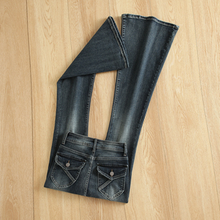 拉夏贝尔微喇牛仔裤女2025年新款高腰显瘦弹力修身辣妹喇叭长裤子