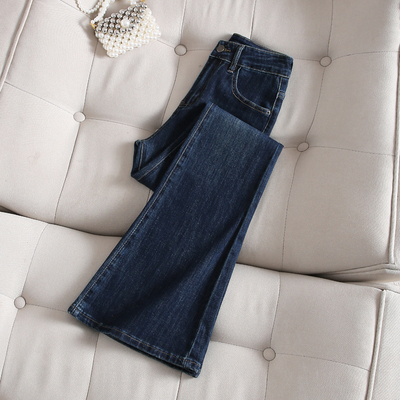 拉夏贝尔加绒高腰微喇牛仔裤女
