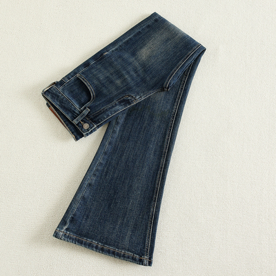 拉夏贝尔美式深蓝低腰喇叭牛仔裤