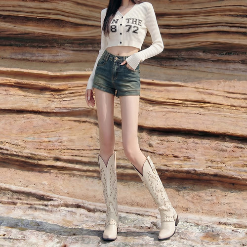 拉夏贝尔美式做旧复古牛仔裤短裤