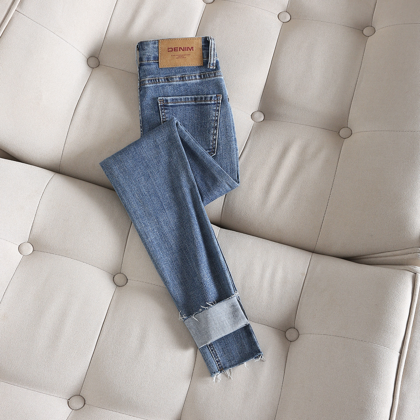 拉夏贝尔高级感加厚牛仔裤女高腰