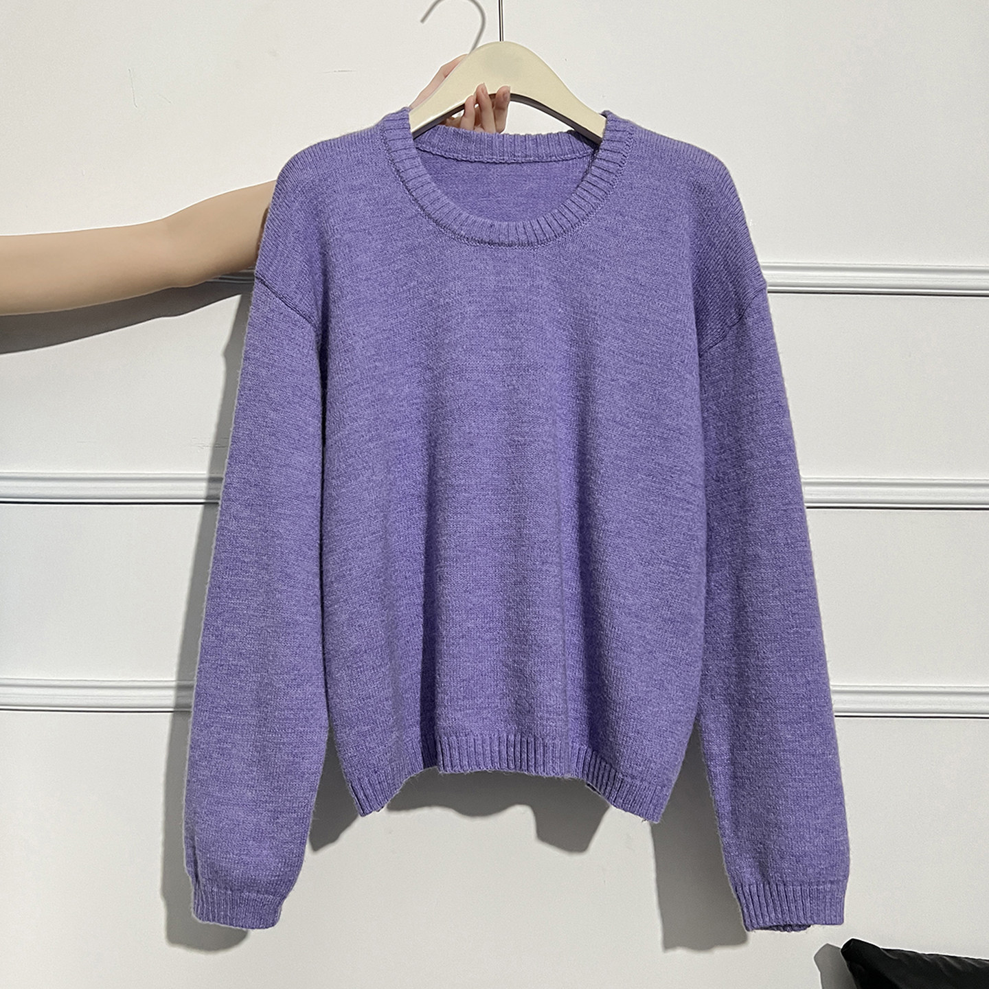 拉夏贝尔紫色慵懒加厚毛衣女秋冬