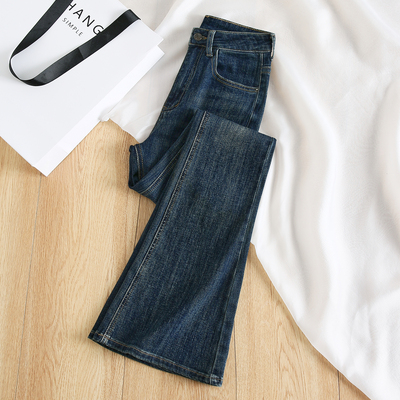 拉夏贝尔深蓝色微喇牛仔裤