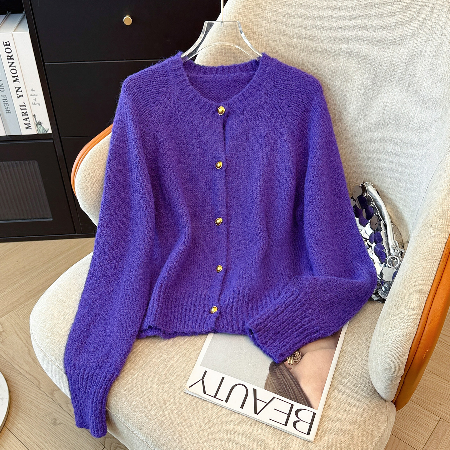 拉夏贝尔圆领长袖针织开衫女春季复古慵懒风毛衣外套修身百搭上衣,女装/女士精品,毛针织衫,淘宝优惠券,粉丝福利购,淘宝优惠卷