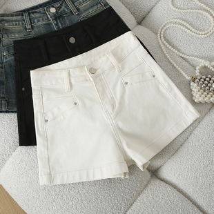 子潮 弹力紧身显瘦百搭包臀热裤 拉夏贝尔白色辣妹牛仔超短裤 女新款